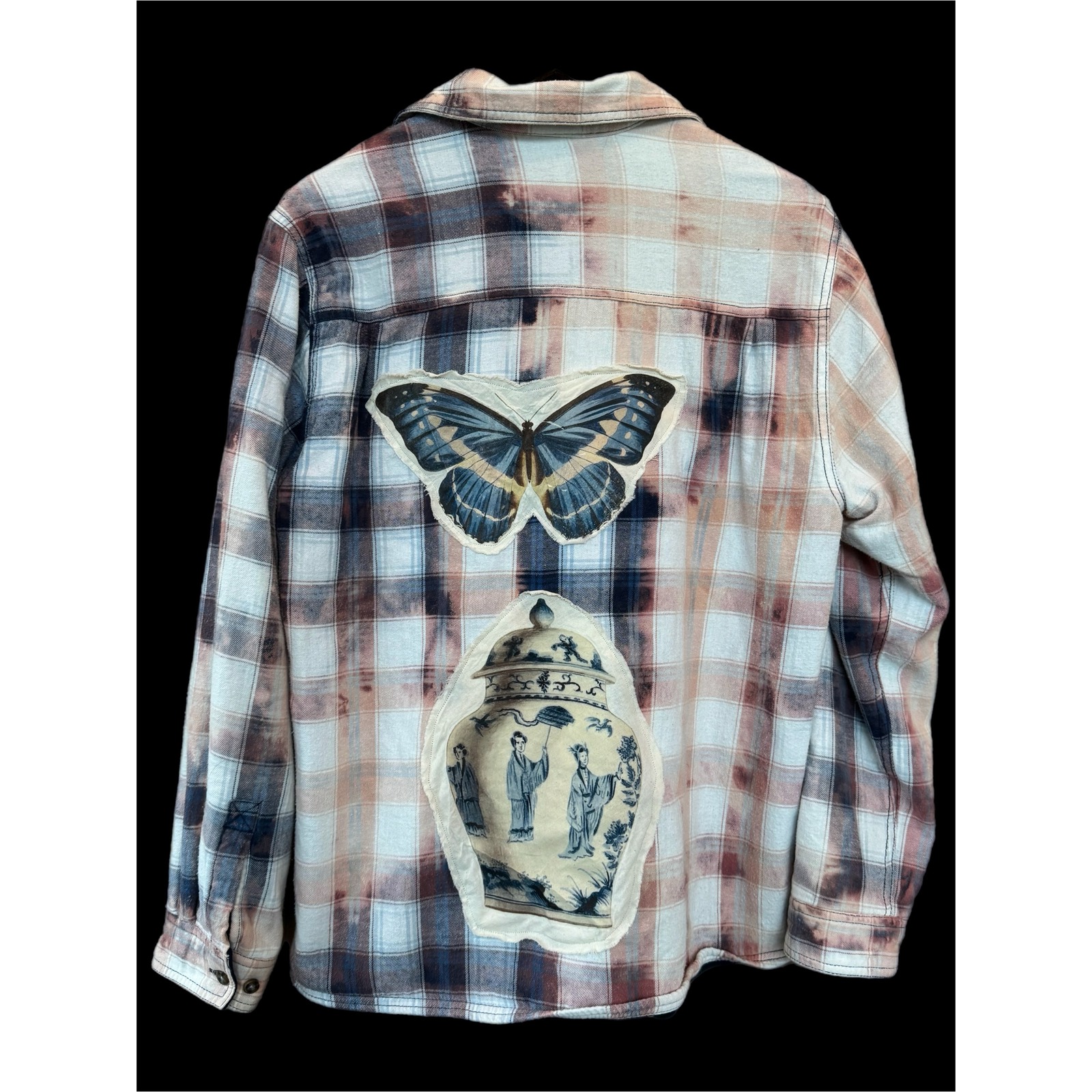 Upcycled Fleece-Lined Flannel Butterfly Vintage Patchwork